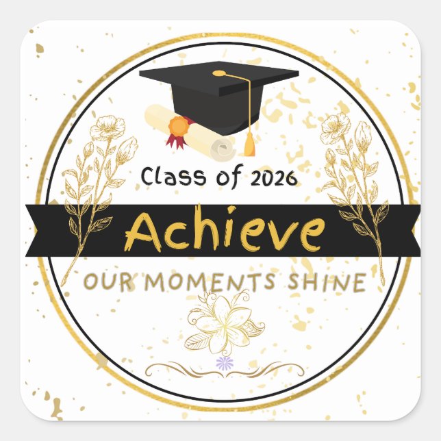 Carré Class of 2026 Graduation Gold Floral Sticker (Devant)