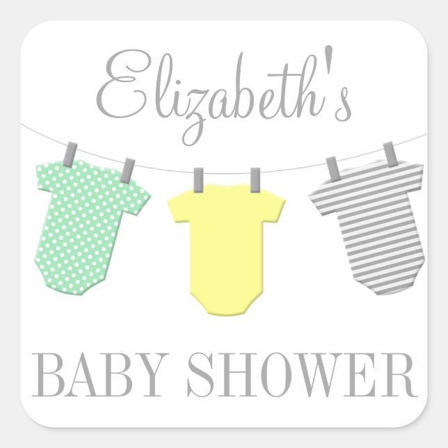 Carré Clothesline Sticker Baby shower Jaune & Aqua (Devant)