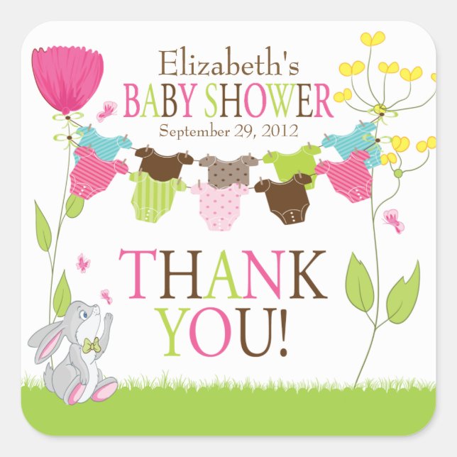 Carré Clotheslines Baby Boy Girl Sticker Baby shower (Devant)