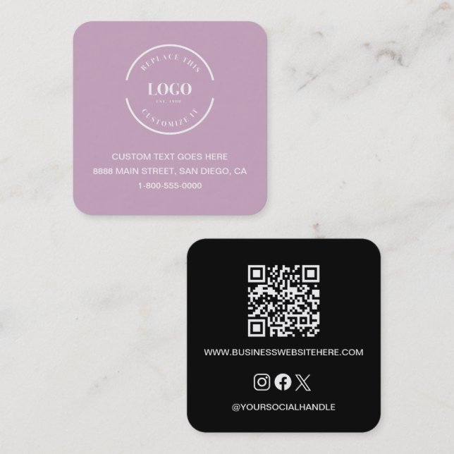 Carré Code QR Carte de visite de Logo rose Dusty moderne (Devant / Derrière)