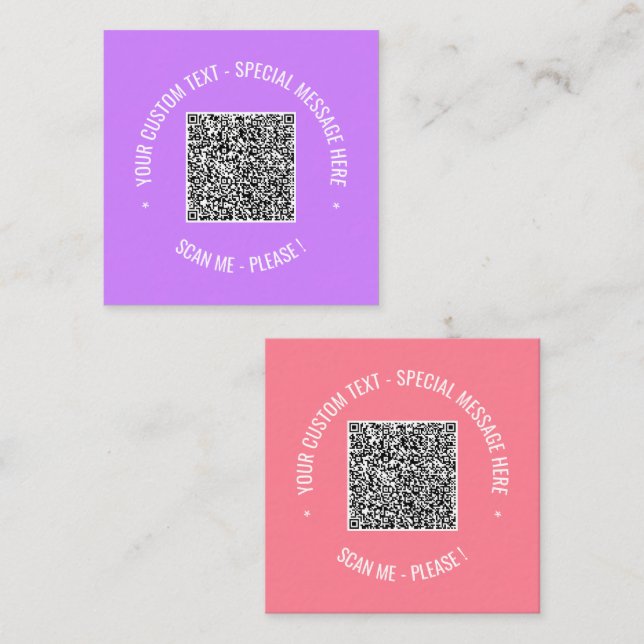 Carré Code QR personnalisé et Carte de visite de texte C (Devant / Derrière)