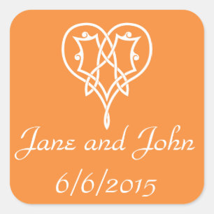 Carré Coeurs de tissage celtique en Sticker orange