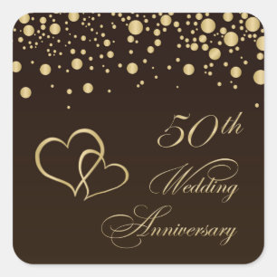 Carré Coeurs d'or Sticker du 50e anniversaire du Mariage
