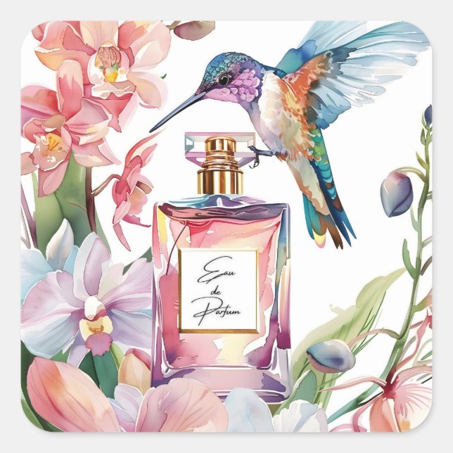 Carré Colibri & Sticker Floral Aquarelle Parfum (Devant)