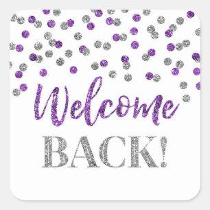 Carré Confetti en argent violet Welcome Back Sticker Car