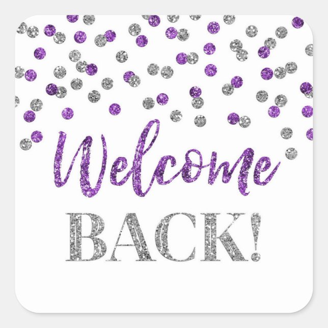 Carré Confetti en argent violet Welcome Back Sticker Car (Devant)