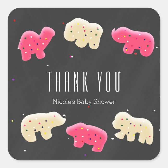 Carré Cookies animaux Baby shower Fête Favoriser Sticker (Devant)