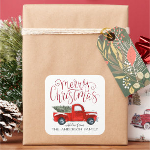 Carré Coordination Sticker de Noël - Camion rouge Vintag