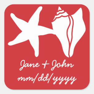 Carré Coquillages d'été en Sticker cerise