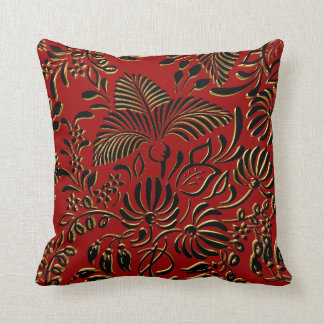 Carré Coussin Floral Rouge Noir Or Asiatique