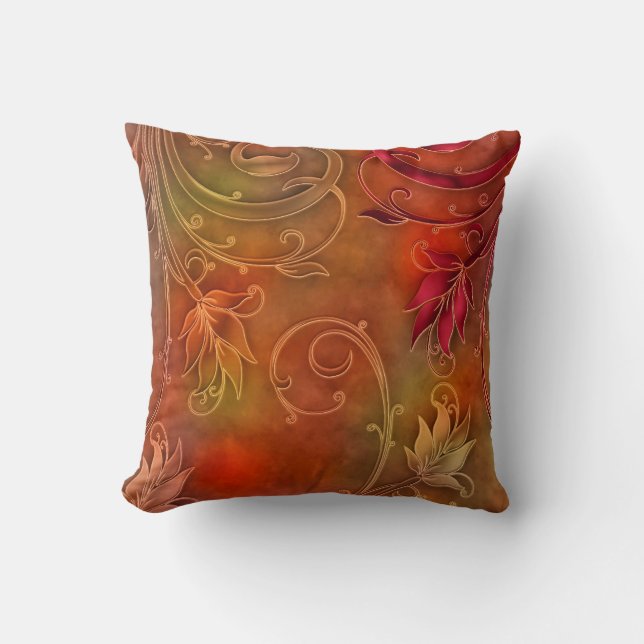 Carré Coussin Rouge Orange Floral (Recto)