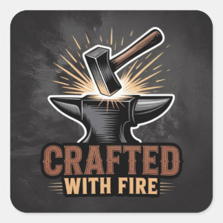 Carré Crafted With Fire – Rustic Artisan Sticker