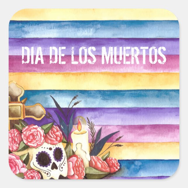 Carré Crâne floral Dia de los Muertos | Sticker (Devant)