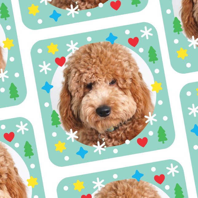 Carré Create Your Own Photo Sticker Holiday Green (Créateur téléchargé)