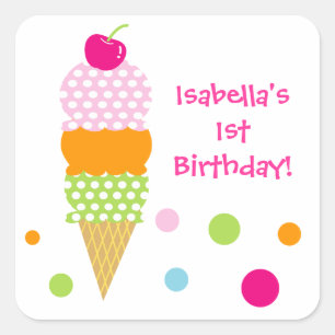 Carré Crème de glace Anniversaire Fête Favoriser Sticker