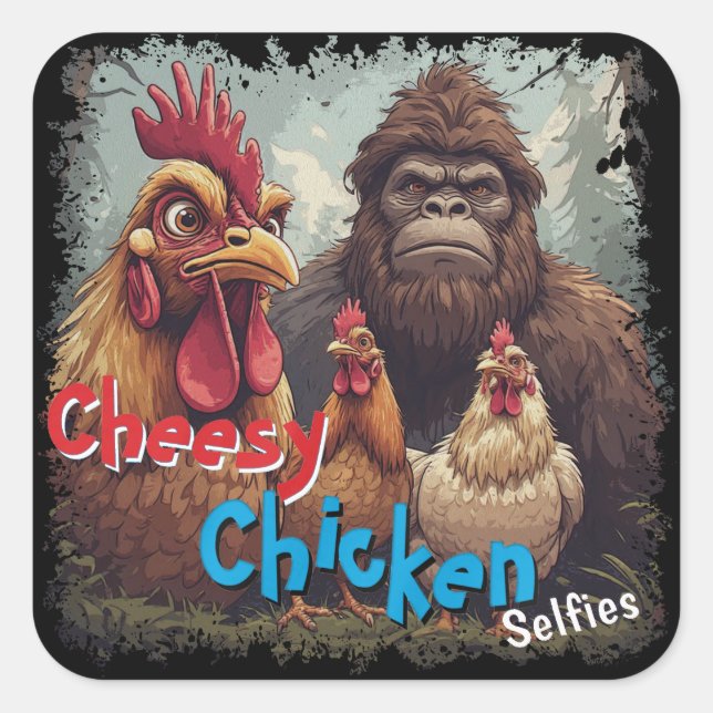 Carré “Cryptid Photo Op” Cheesy Chicken Selfie Sticker (Devant)