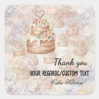 Carré Custom "Baked with Love" Pink nature Cake Sticker 