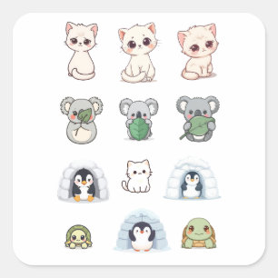 Carré Cute Animal & Igloo Sticker Kit – Cartoon Creature