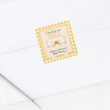Cute Bee Baby Shower Favor Sticker Yellow Gingham