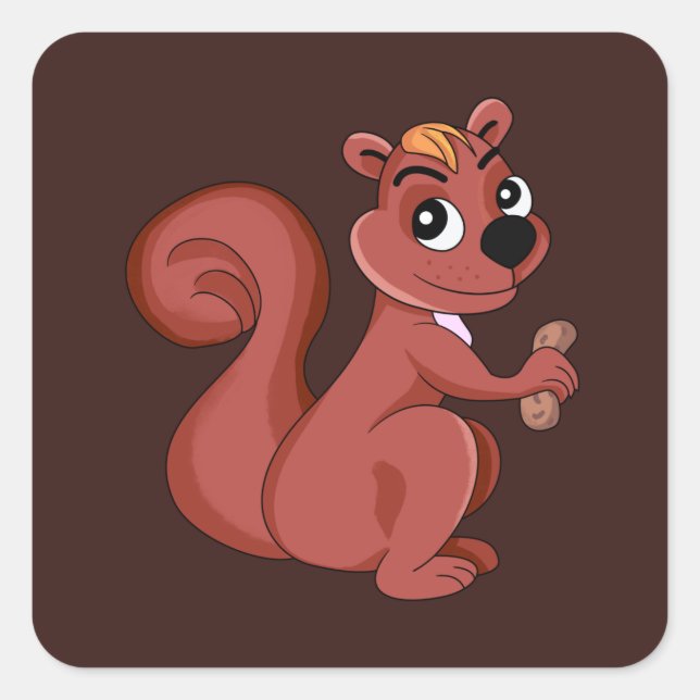 Carré Cute cartoon squerrl with a peanut Sticker (Devant)