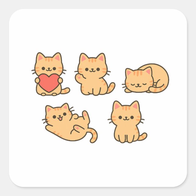 Carré Cute Cat PNG Sticker – 5 Transparent Cats | Velora (Devant)