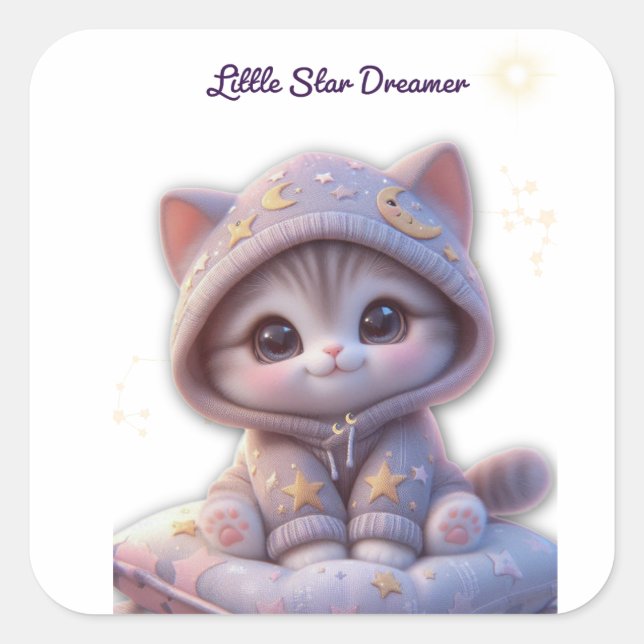 Carré Cute Cosmic Cat Sticker (Devant)