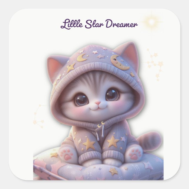 Carré Cute Cosmic Cat Sticker (Devant)