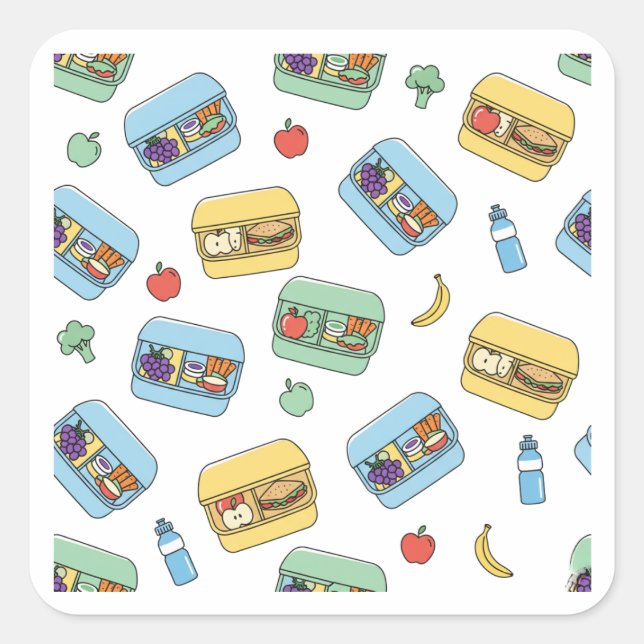 Carré Cute Healthy Lunch Box Pattern Design Sticker (Devant)
