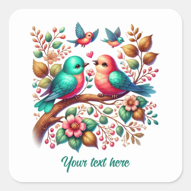 Carré Cute love birds customizable Wedding sticker (Devant)