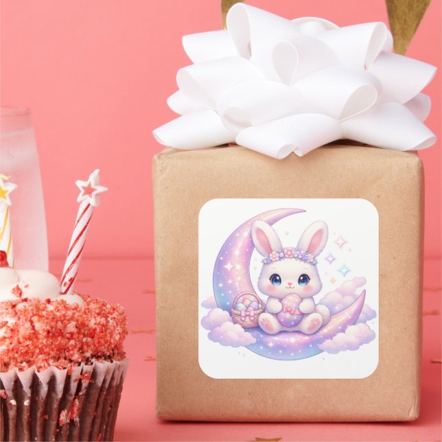 Carré Cute Pastel Easter Bunny Sticker – Moon Aesthetic (Fête)