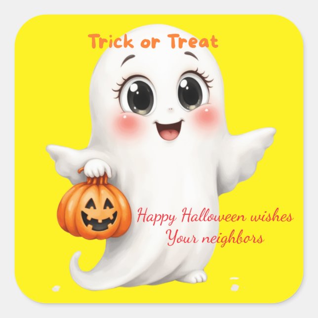 Carré Cute sticker happy Halloween with adjustable text  (Devant)