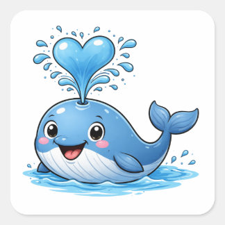 Carré Cute Whale Heart Water Cartoon Art Sticker