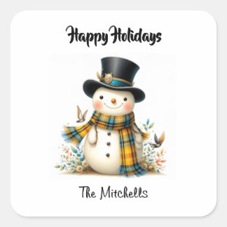 Carré Cute Whimsical Snowman Square Sticker