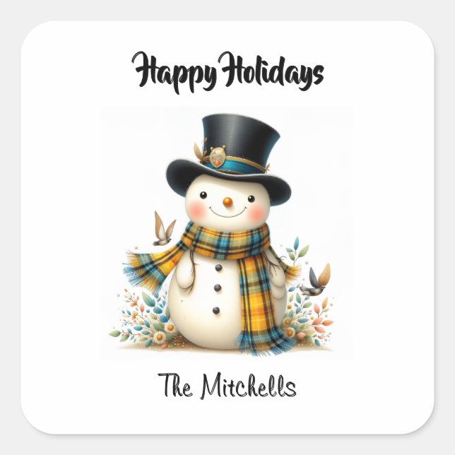 Carré Cute Whimsical Snowman Square Sticker (Devant)
