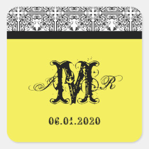 Carré Damask Delin citron jaune monogramme Sticker