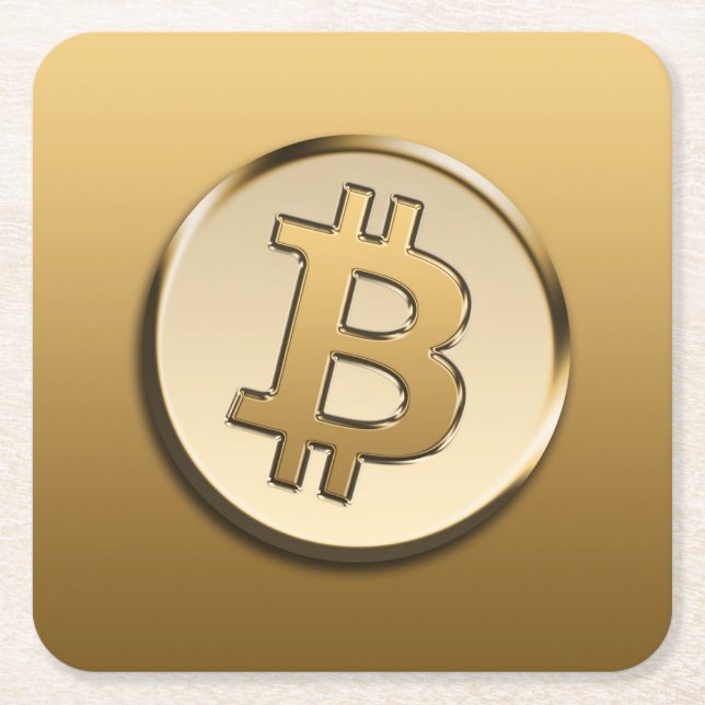 Carré de Bitcoin doré sous-verre en papier (Devant)