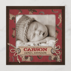 Carré de faire-part de bébé de cowboy