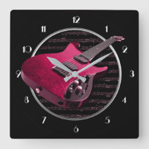 Carré de guitare électrique rouge Horloge murale
