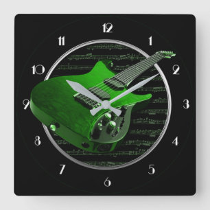 Carré de guitare électrique verte Horloge murale