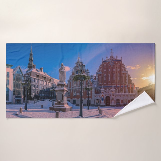Carré de la mairie de Riga en hiver (Serviette de bain)
