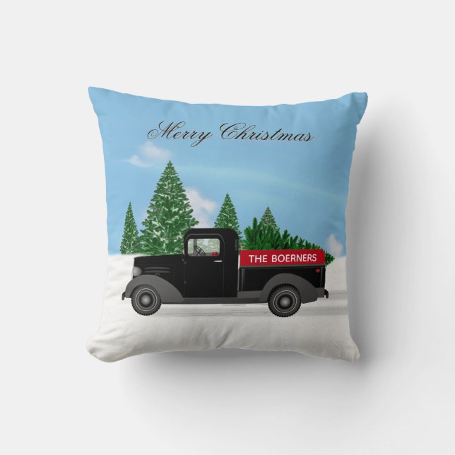 Carré de Noël vintage Camion Coussin (Recto)