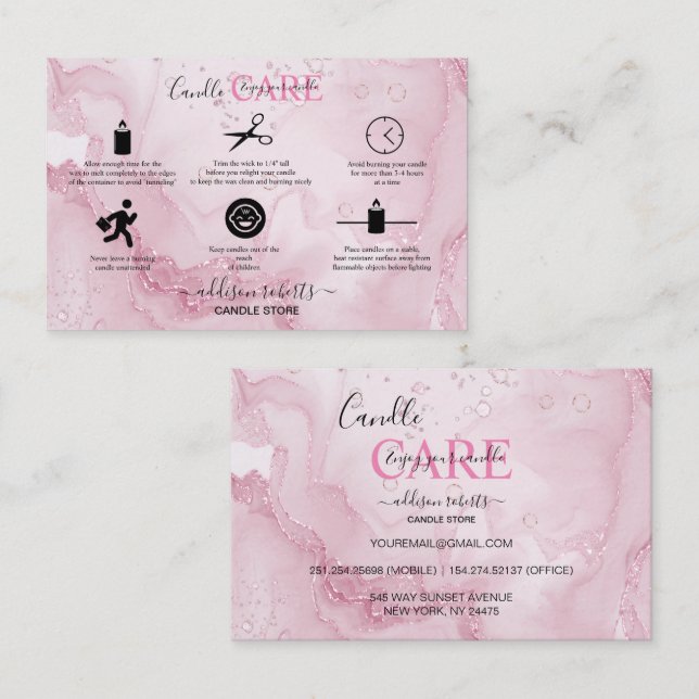 Carré de soins aux bougies rose esthétique Carte d (Devant / Derrière)