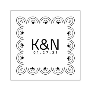 Carré Deco Cœur Initial Logo Tampon de Mariage