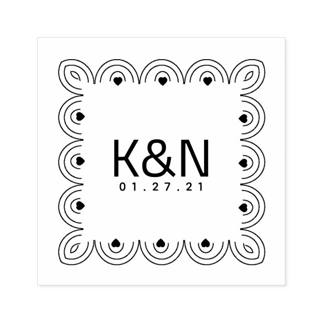 Carré Deco Cœur Initial Logo Tampon de Mariage (Impression)