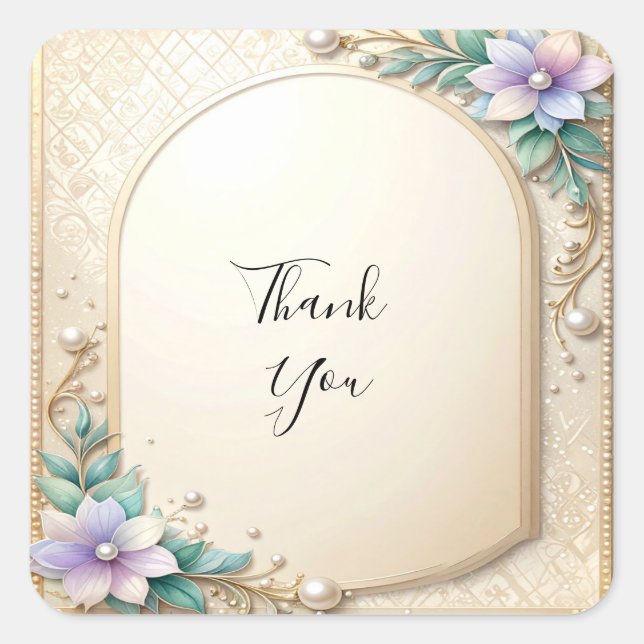 Carré Decorative Floral Frame with Pearls Sticker (Devant)