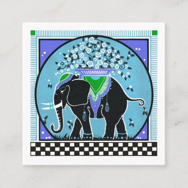 Carré Défilé d'éléphants sur Carte de visite Aqua (Devant)