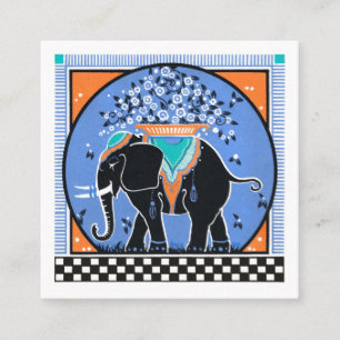 Carré Défilé d'éléphants sur carte de visite bleue pour