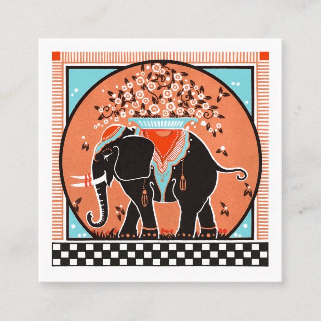 Carré Défilé d'éléphants sur carte de visite Orange (Devant)