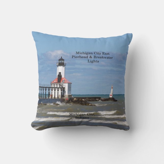 Carré des phares Michigan City coussin (Recto)