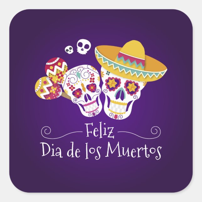 Carré Dia de los Muertos coloré | Sticker (Devant)